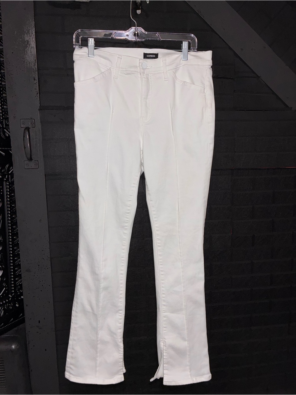 Express White High-Rise Flare Jeans with Front Seam